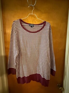 Lands End Maroon & White Patterned Knit Sweater